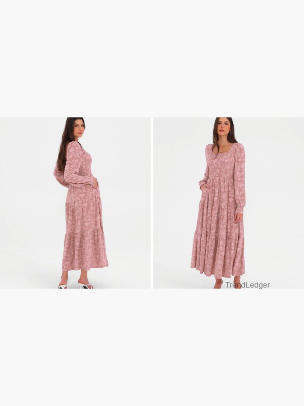 Long Sleeve Smocked Floral Maxi Dress A-Line Formal Wedding Guest - Picture 7 of 7